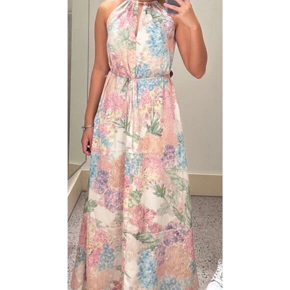 H&M Dress Women M Satin Floral Maxi Lined Halter Keyhole Romantic Wedding Guest - Picture 15 of 15